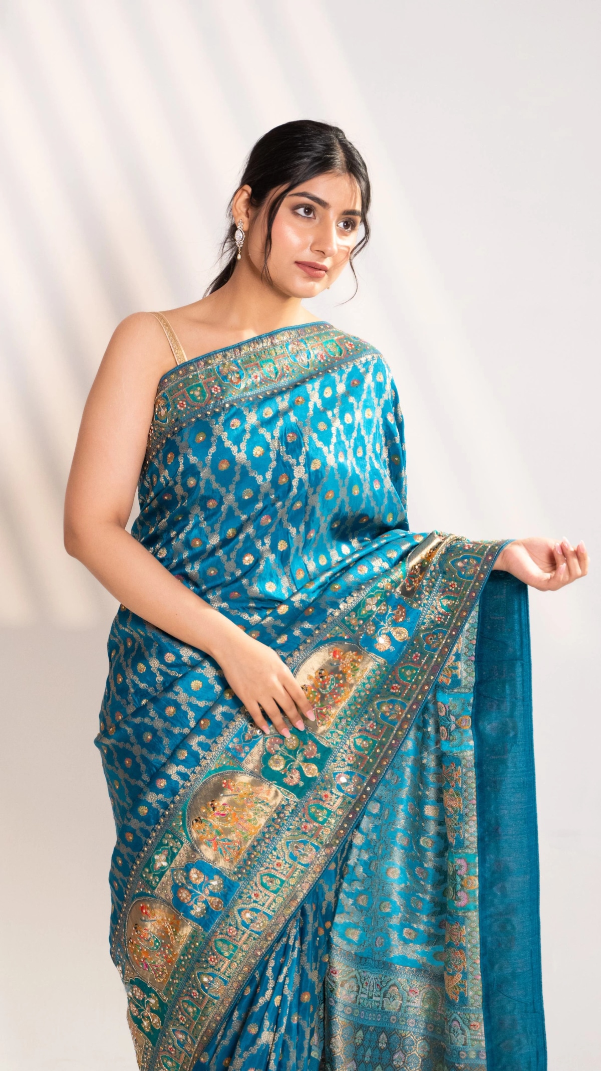 Royal Peacock Teal Banarasi Silk Saree - 6