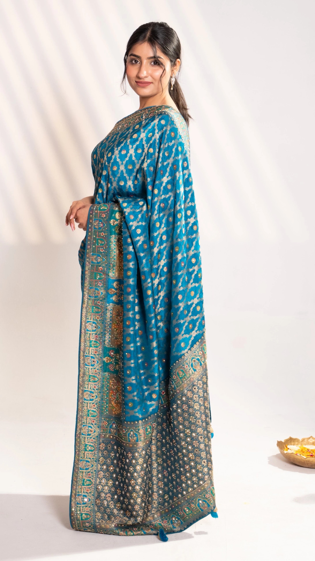 Royal Peacock Teal Banarasi Silk Saree - 7