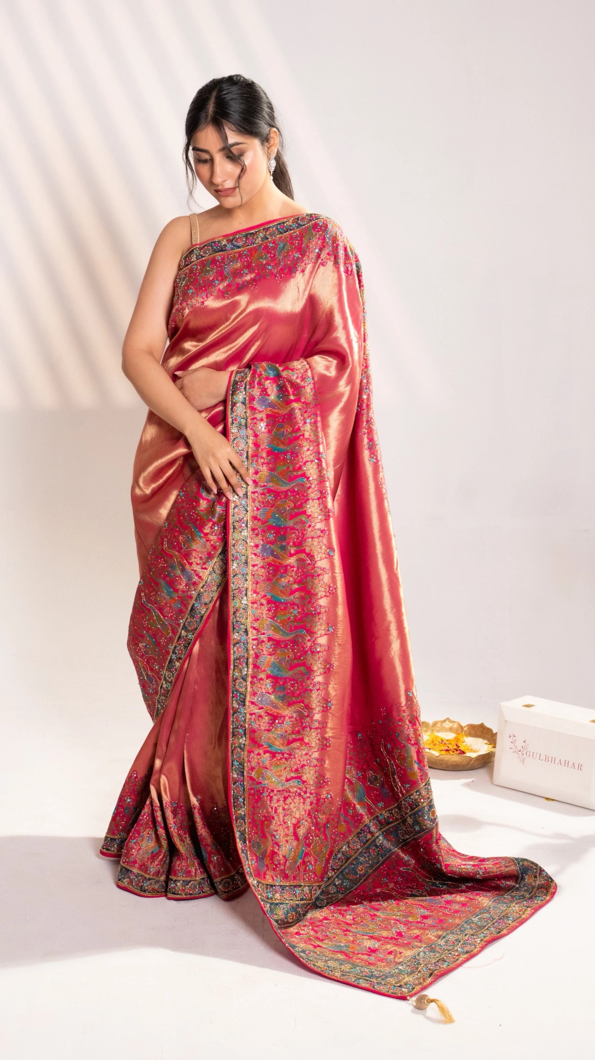 Bright Rani Pink Banarasi Silk Saree with Peacock Motifs & Tassel Pallu - 3