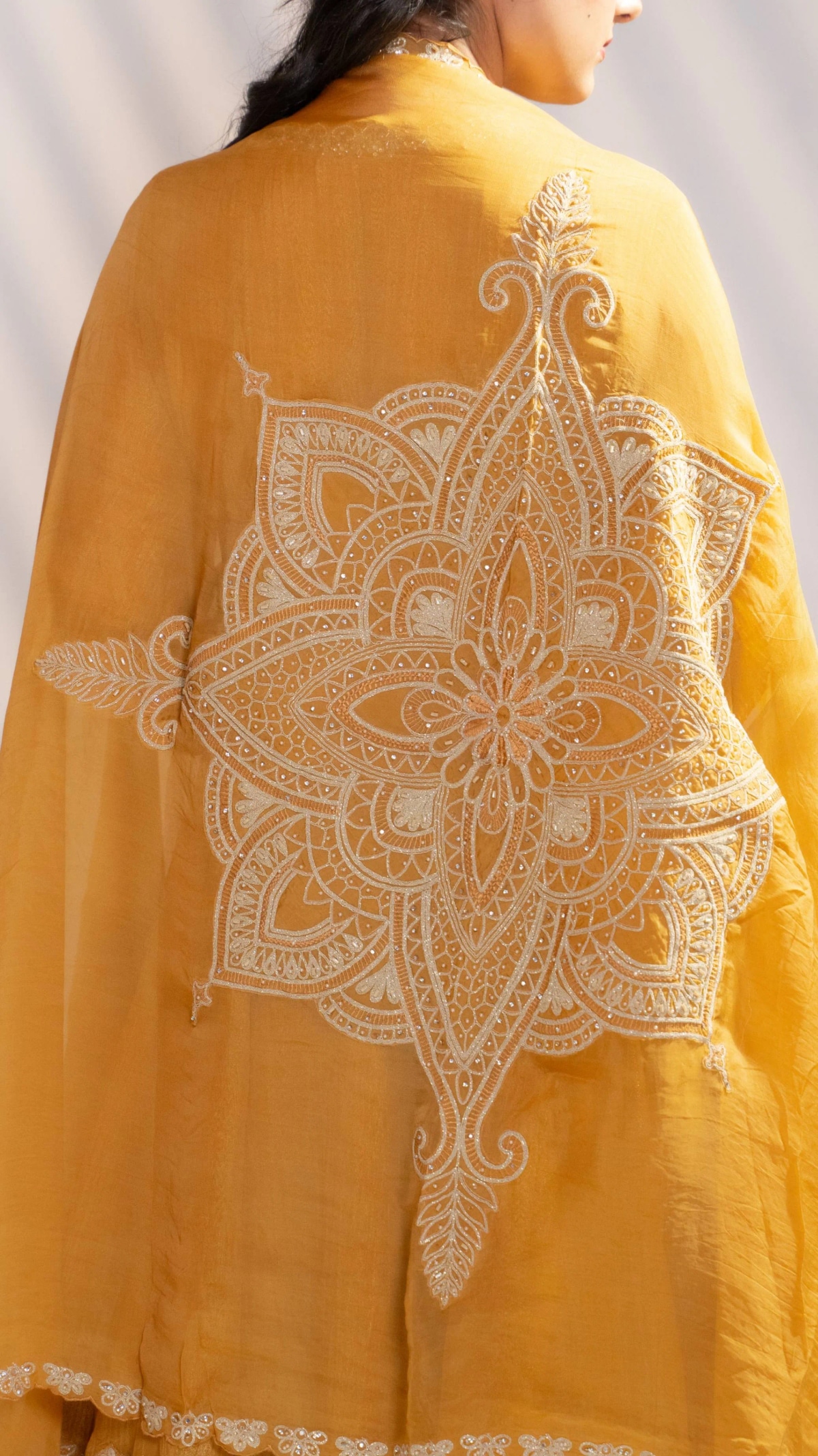 Mustard Gold Embroidered Kurta Set with Dupatta (Set of 3) - 5