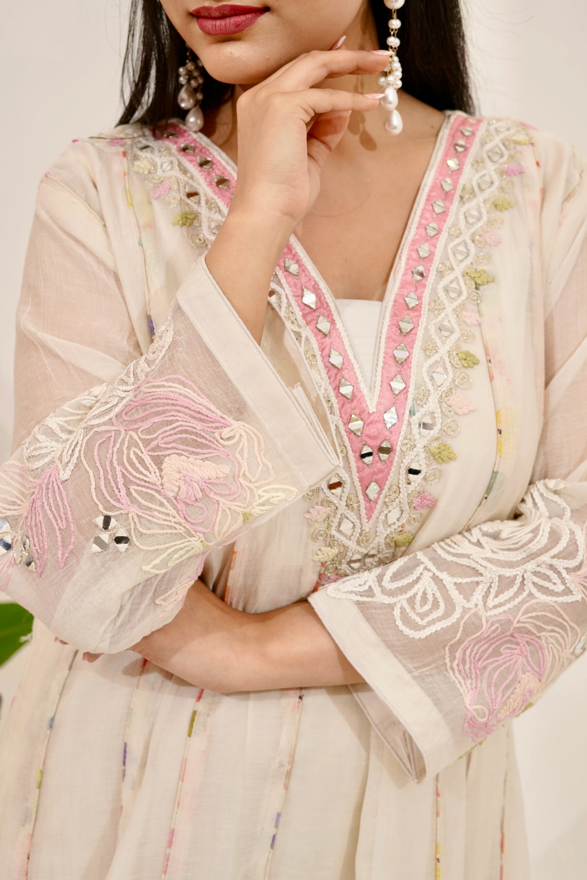 Ivory Blossom Kurta Set with Lemon Dupatta (Set of 3) - 6