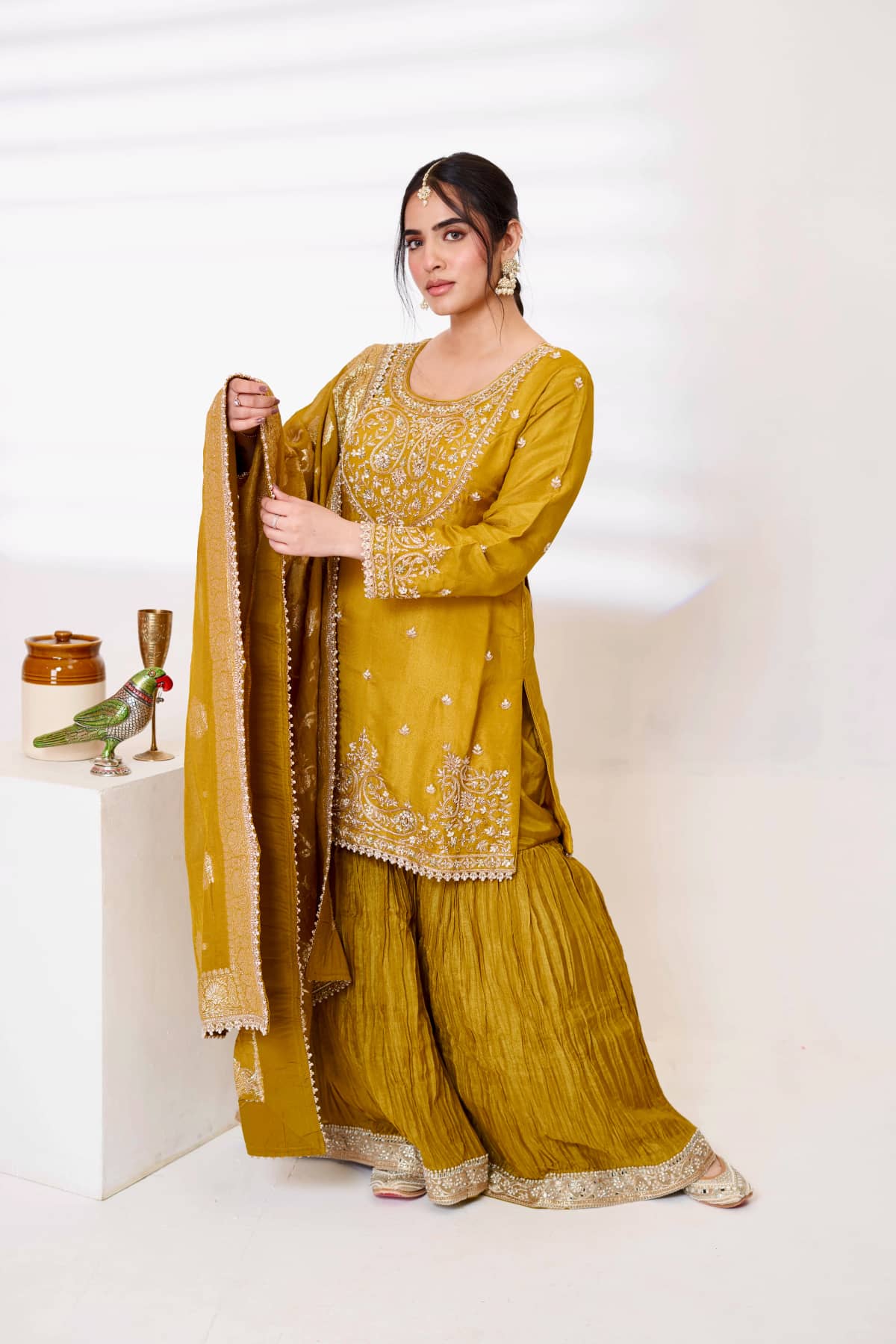 Mustard Yellow Ethnic Kurti Gharara Set with Dupatta - collection image