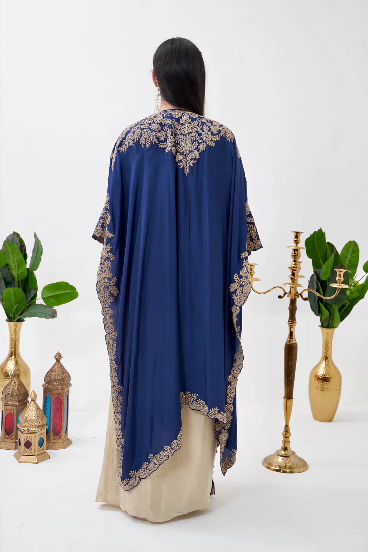 Cream Satin Co-Ord Set with Cape - 2