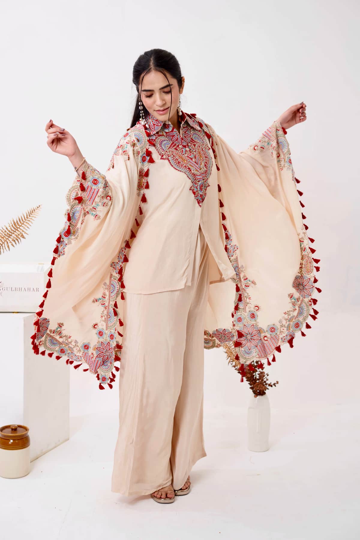 Cream Beige Ethnic Co-Ord Set (Set of 3) - 1