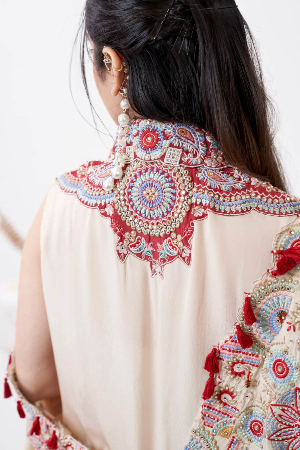 Cream Beige Ethnic Co-Ord Set (Set of 3) - 4