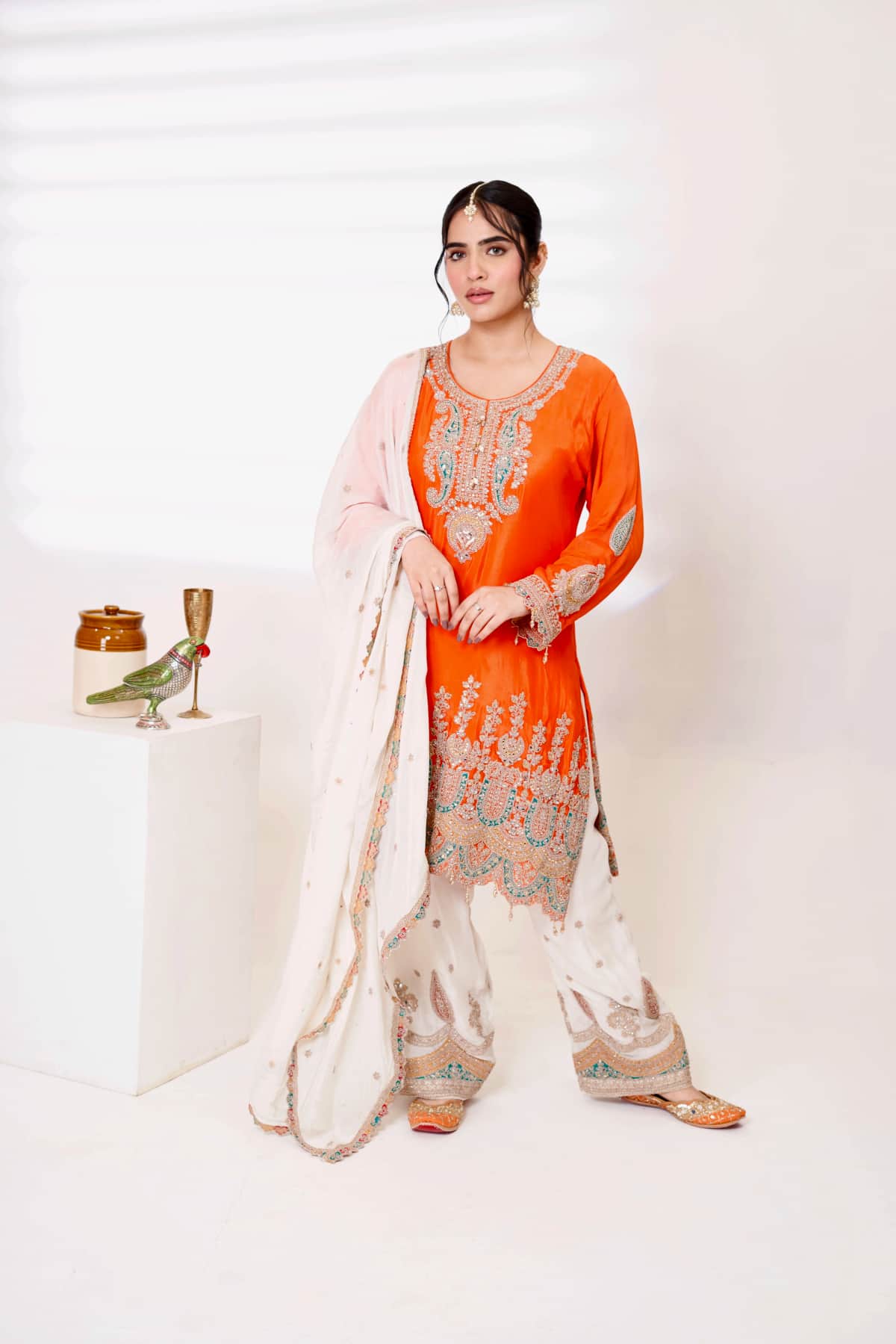 Ivory Orange Farshi Salwar Set - 1