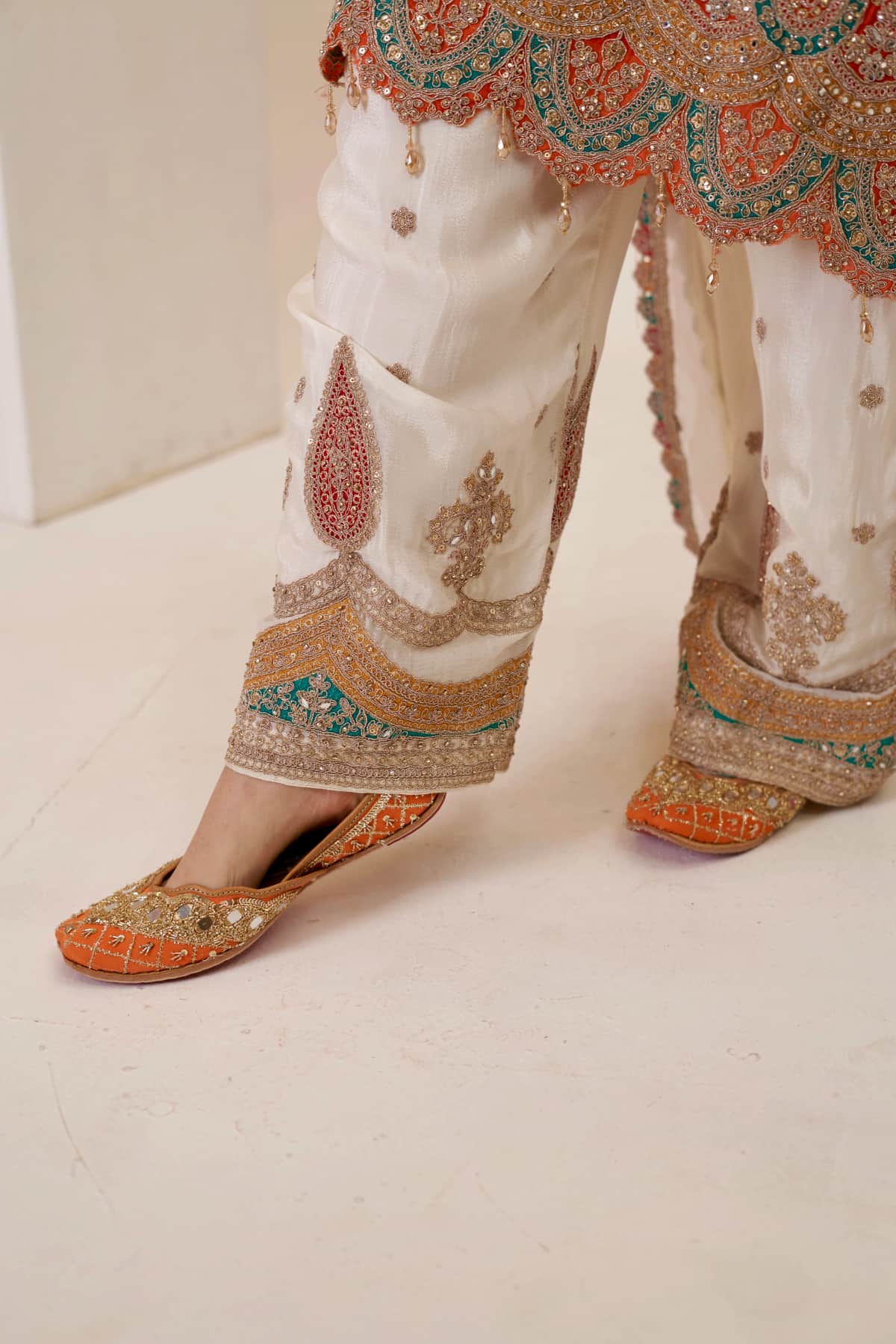 Ivory Orange Farshi Salwar Set - 5