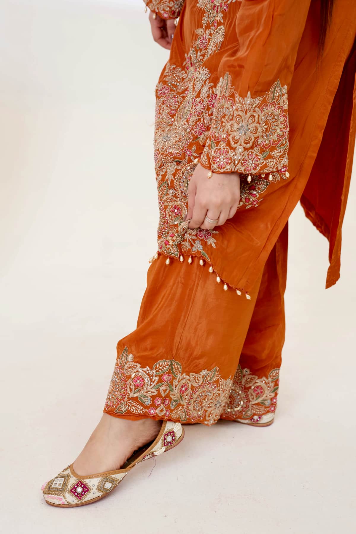 Orange Satin Kurti with Dupatta - 5