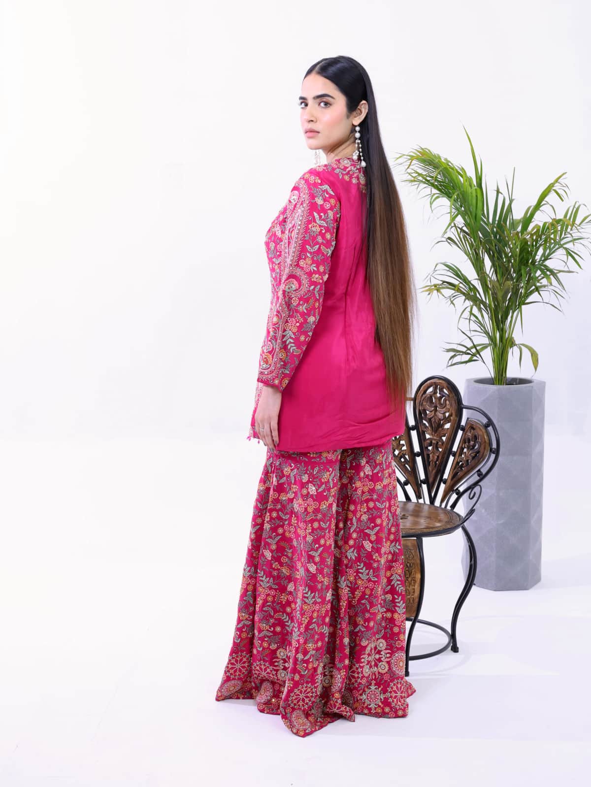 Dark Pink Embroidered Kurti Set - 2