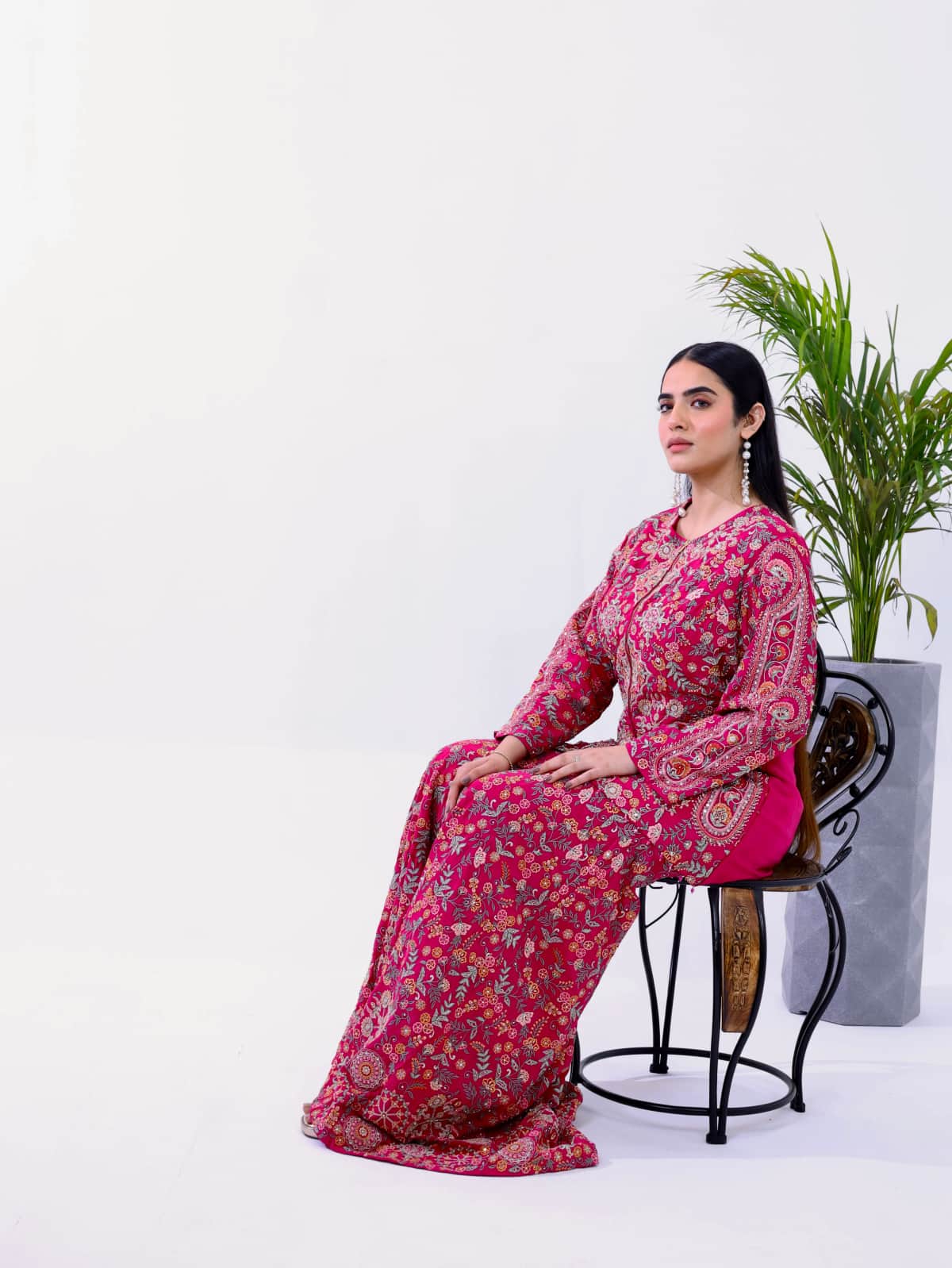 Dark Pink Embroidered Kurti Set - 5