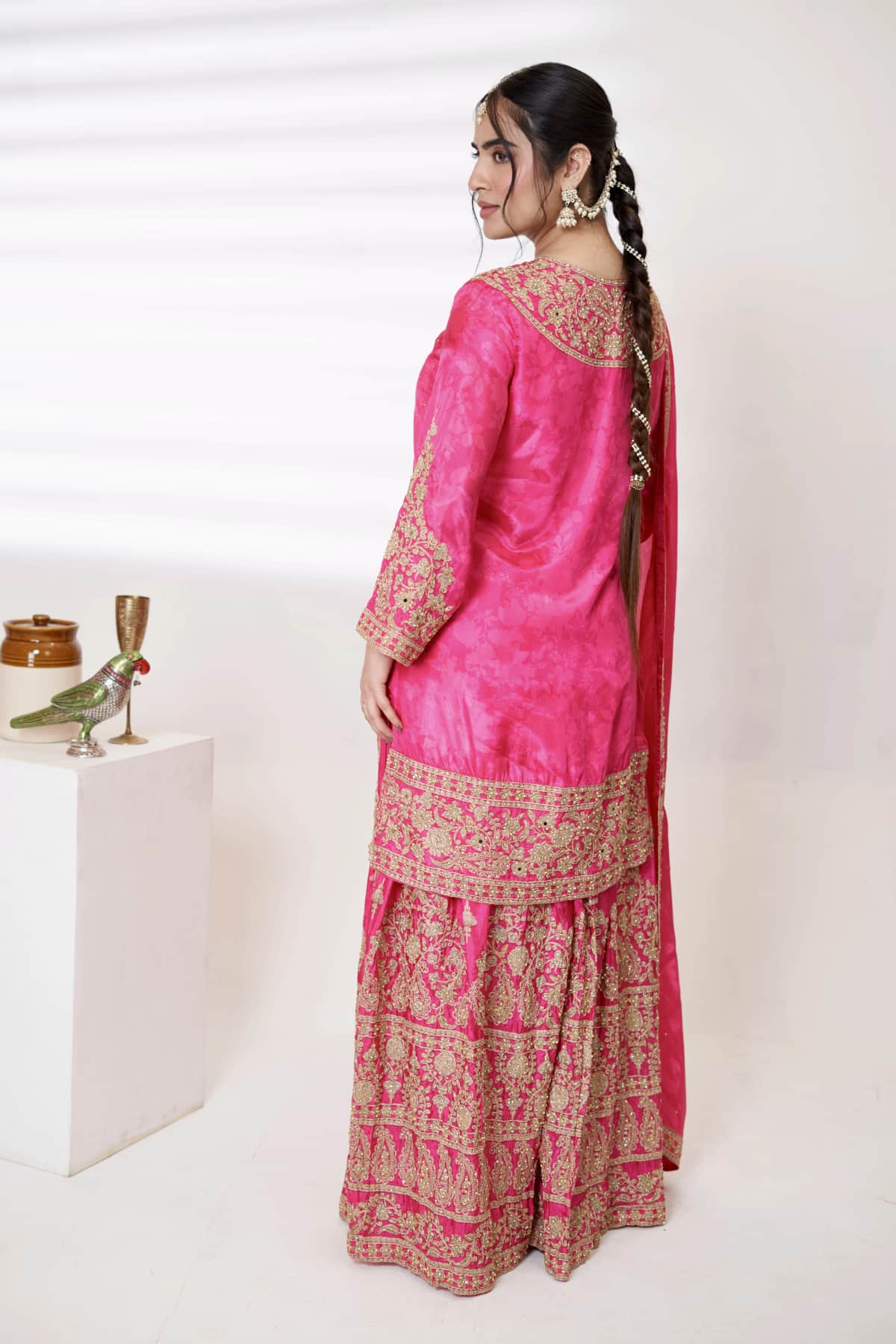 Pink Satin Printed Kurti Set - 3