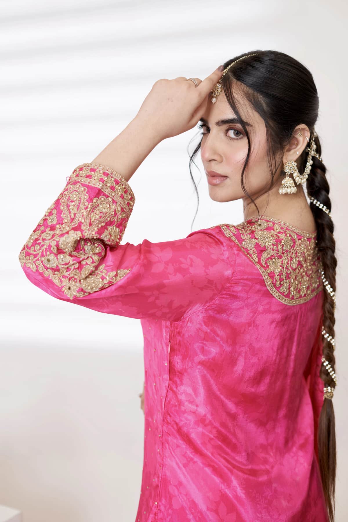 Pink Satin Printed Kurti Set - 4