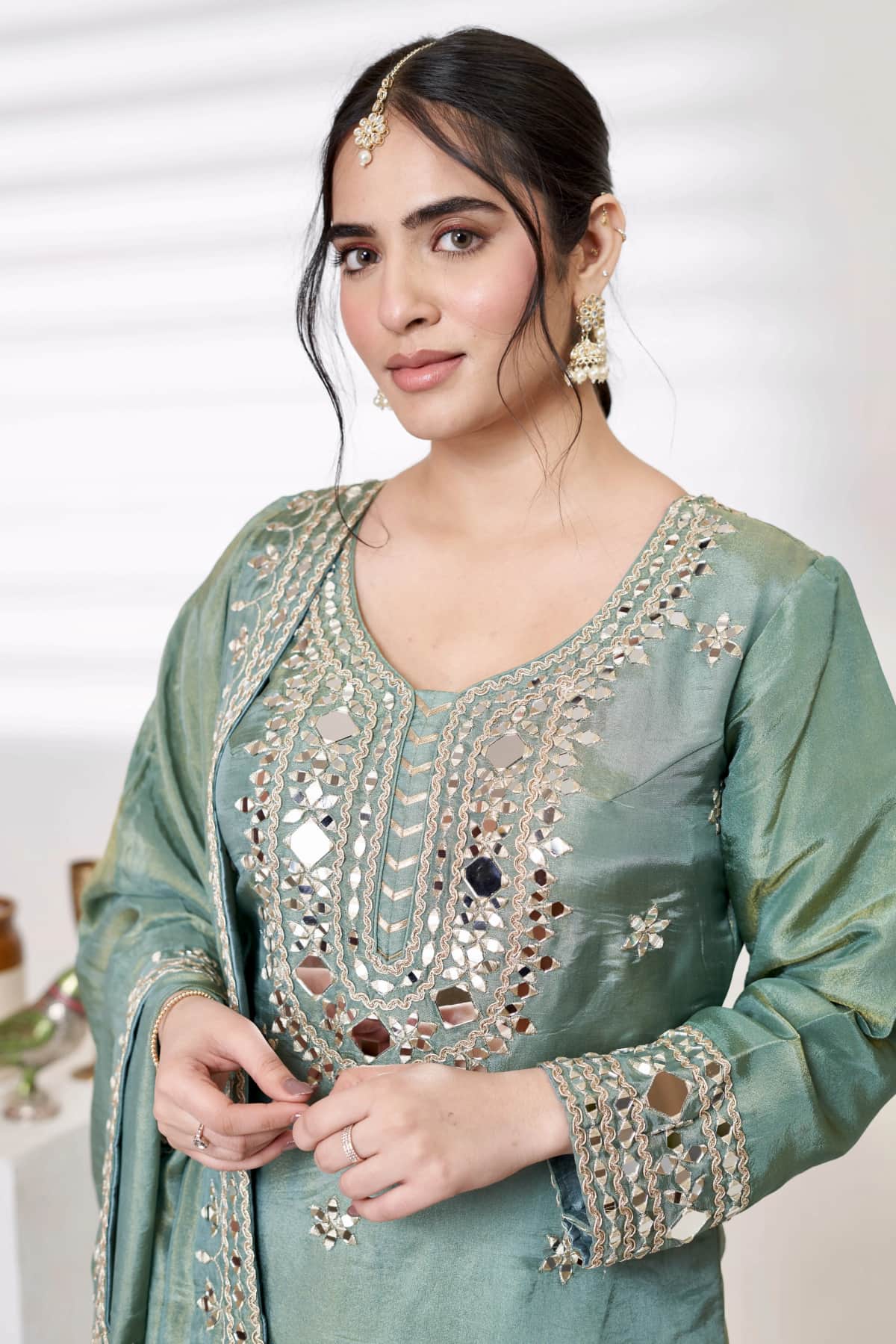 Sea Green Festive Sharara Set - 3