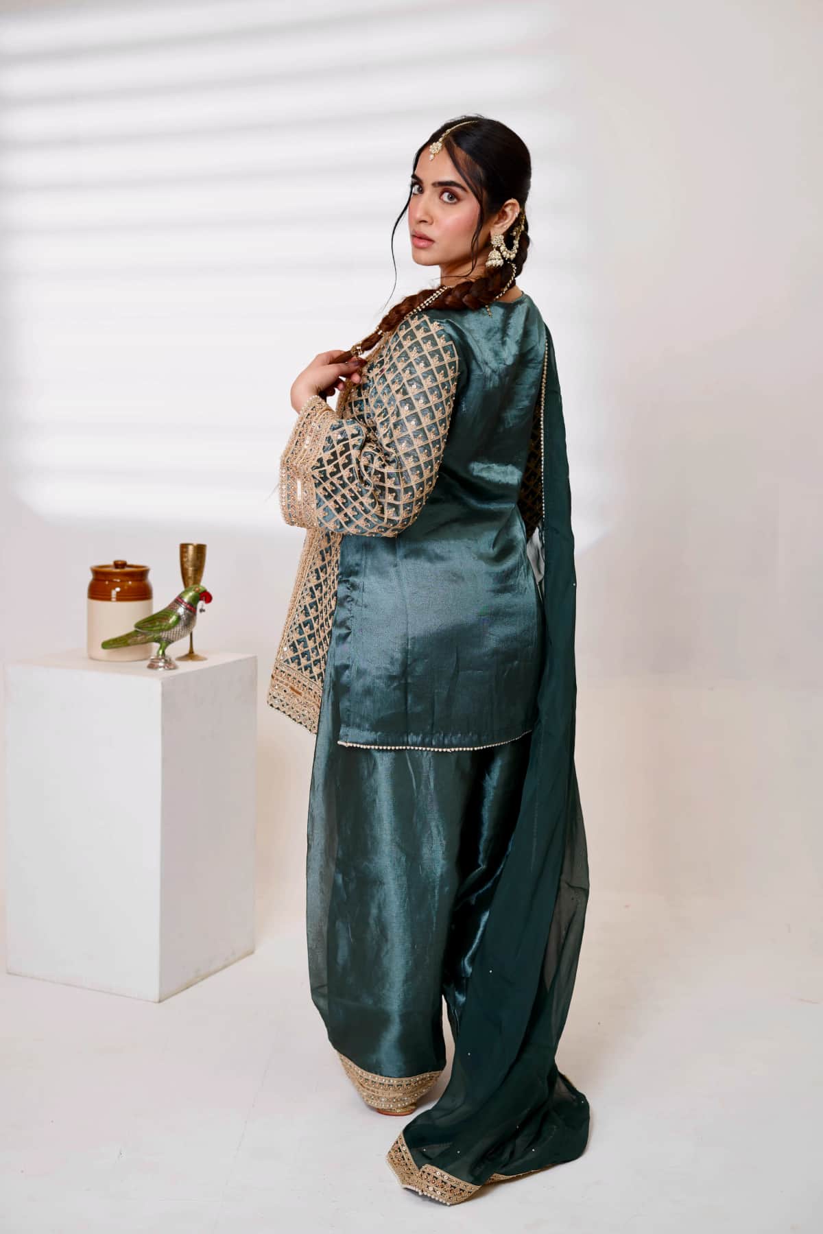 Emerald Satin Silk Kurti Set - 5